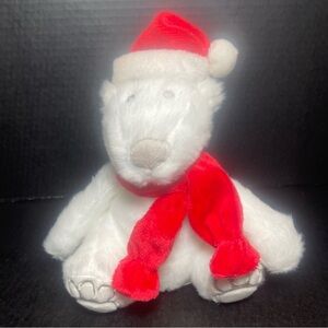 BNWT Bath and Body Works white plush polar bear with Santa hat and red scarf